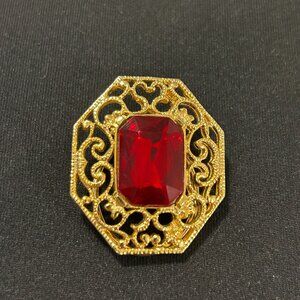 Large Ruby Rhinestone Brooch